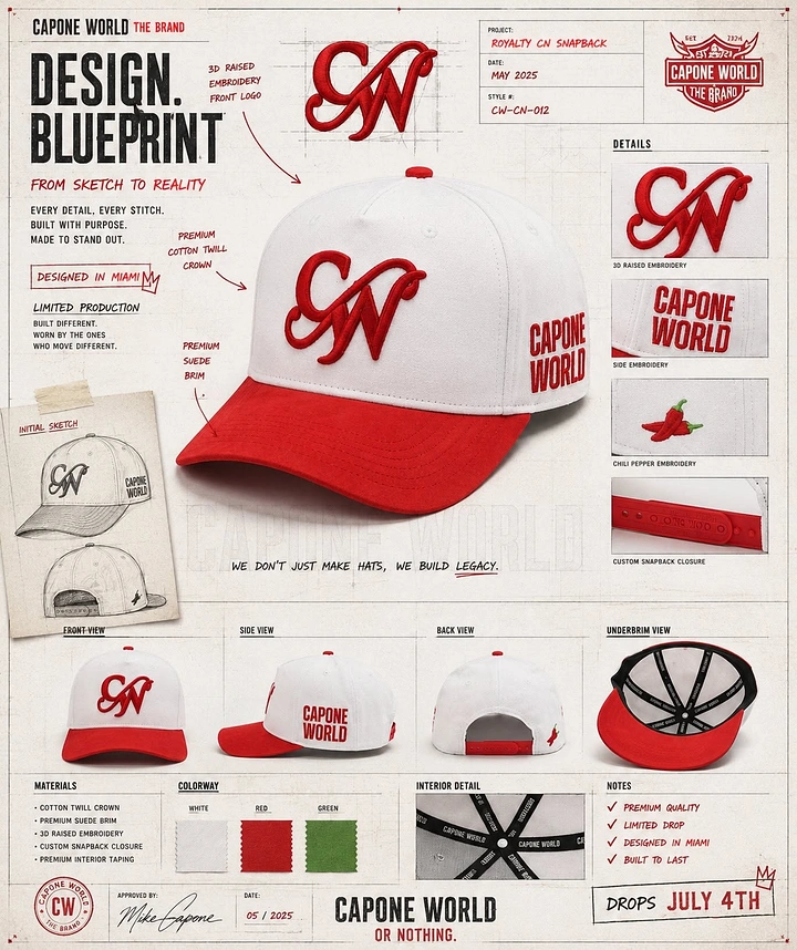 Hats & Caps creative ad: Cap catalog reframed as technical blueprint