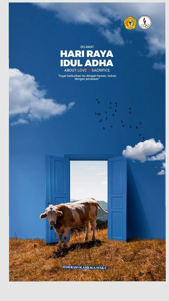Eid Al Adha creative ad: Surreal cow through door in sky wall