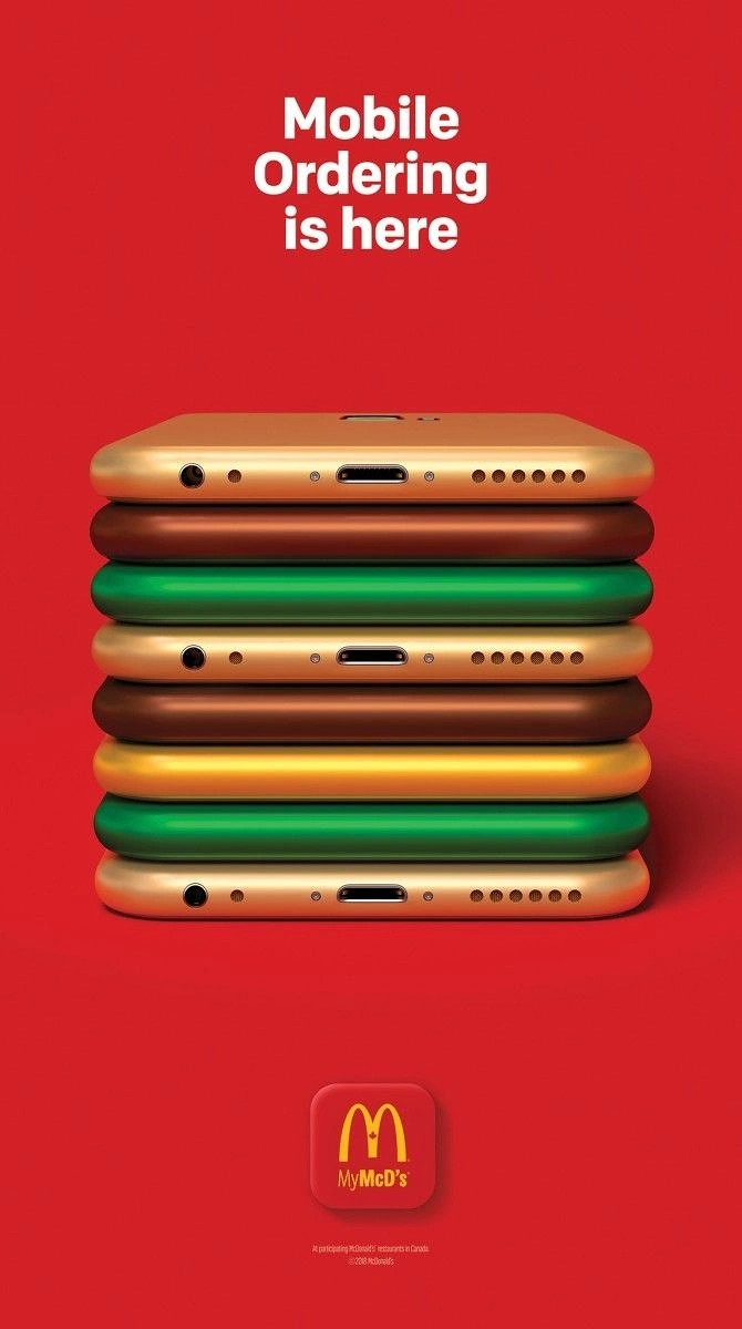 IT & Software creative ad: Stack of coloured smartphones forming a burger