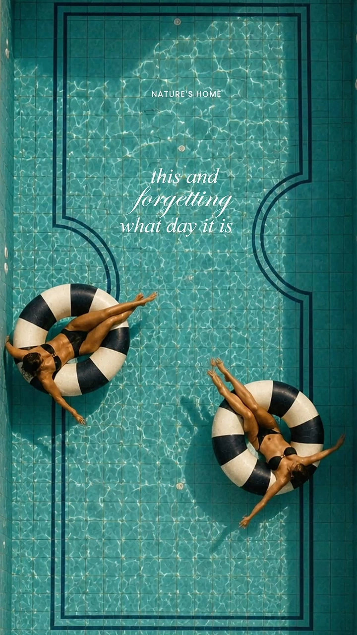 Creative ad: Top-down view of two women floating on striped rings