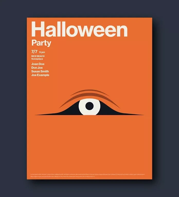 Halloween creative ad: Minimal flat eye peeking over a horizon line