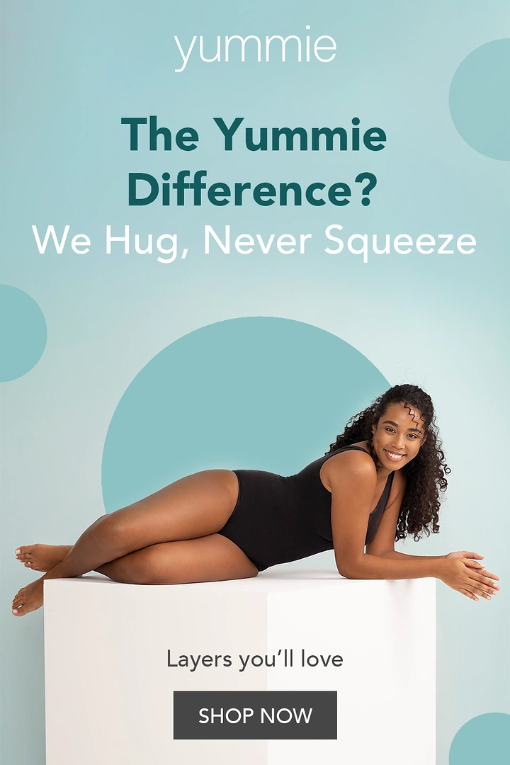 Plus-Size Fashion creative ad: Hug-not-squeeze copy creates product metaphor