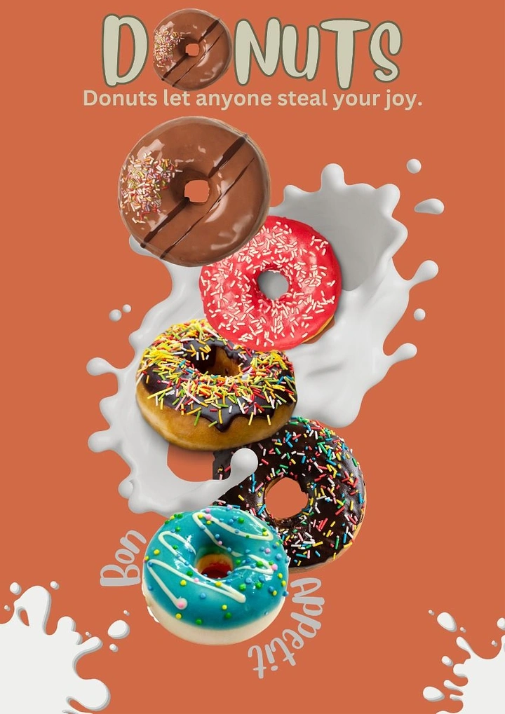 Donut Shops creative ad: Donut splash arrangement supports joyful copy