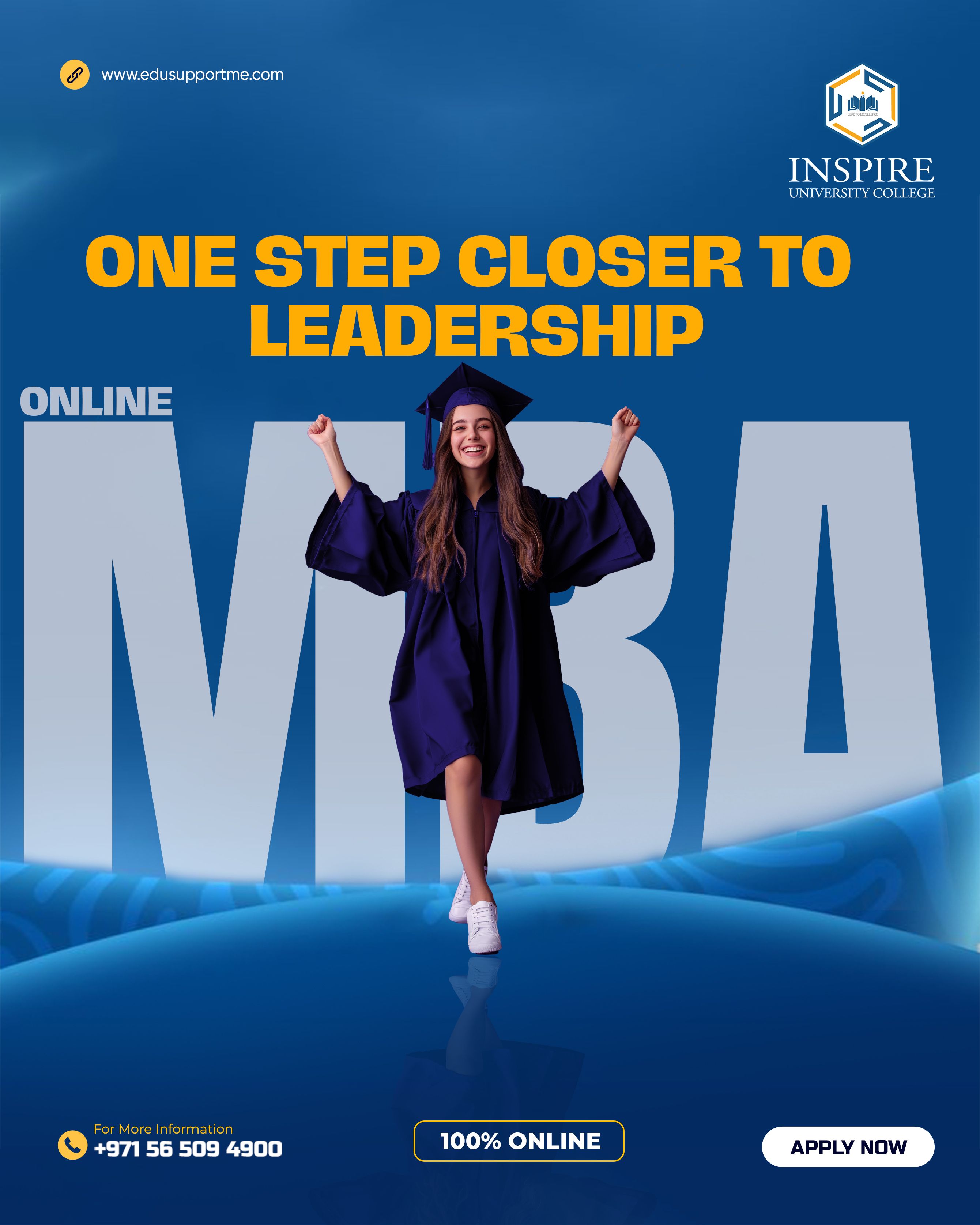 Instagram post: Student physically stands on MBA letters