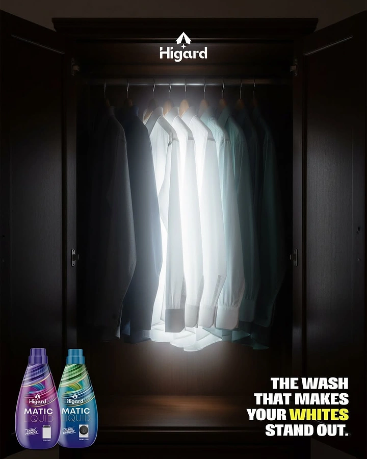 Laundry & Dry Cleaning creative ad: White shirts glowing like light in wardrobe