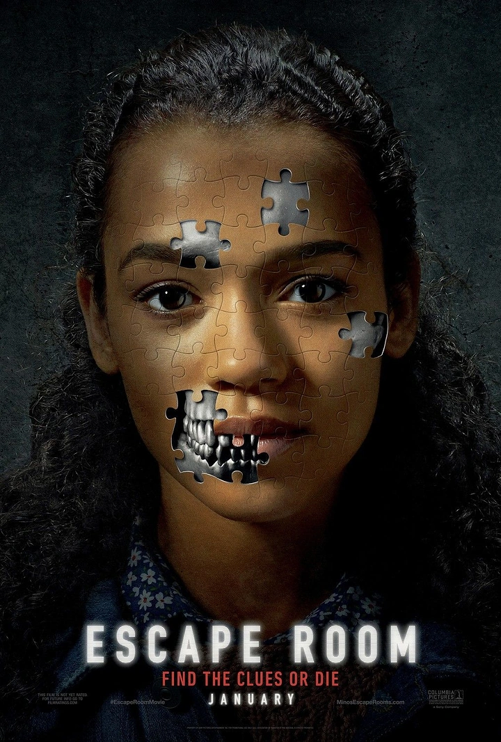 Escape Rooms creative ad: Portrait covered in puzzle-piece clues