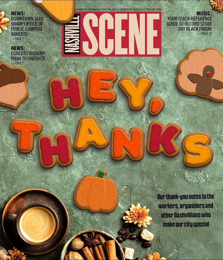 Thanksgiving creative ad: Iced cookie letters spelling a thank-you greeting on a green textured surface