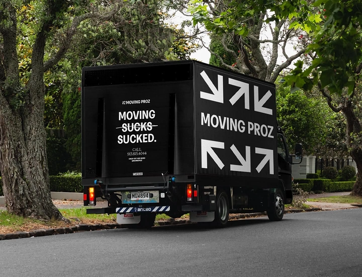 Movers & Packers creative ad: Witty 'Moving sucks' truck livery copy