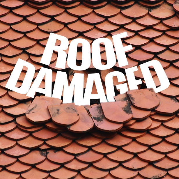 Roofing creative ad: Headline letters breaking loose like damaged tiles