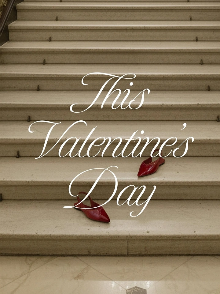 Valentine's Day creative ad: Red pointed flats left on marble stairs