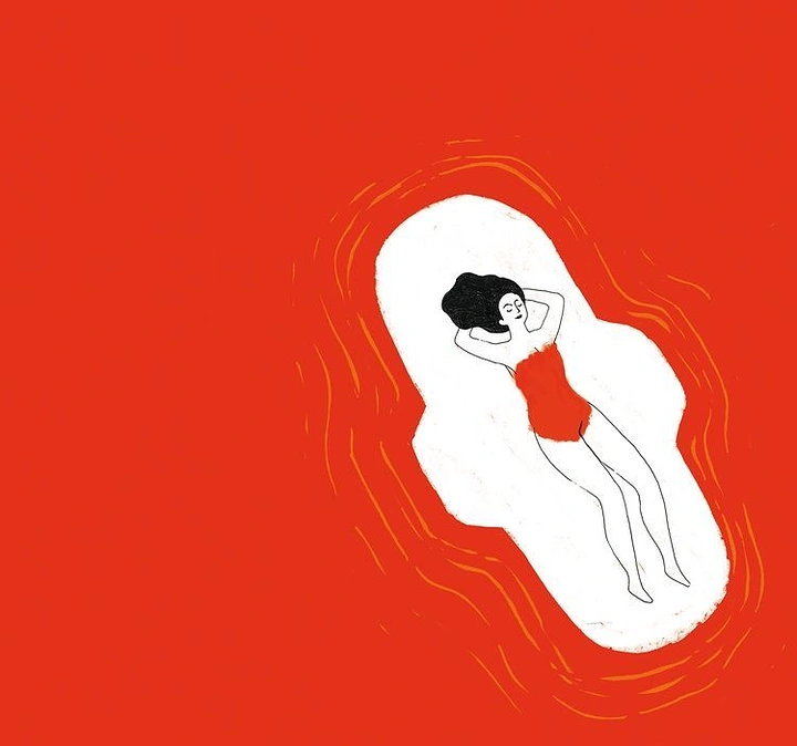 Period Care & Feminine Hygiene creative ad: Curled figure creates menstrual-pain metaphor