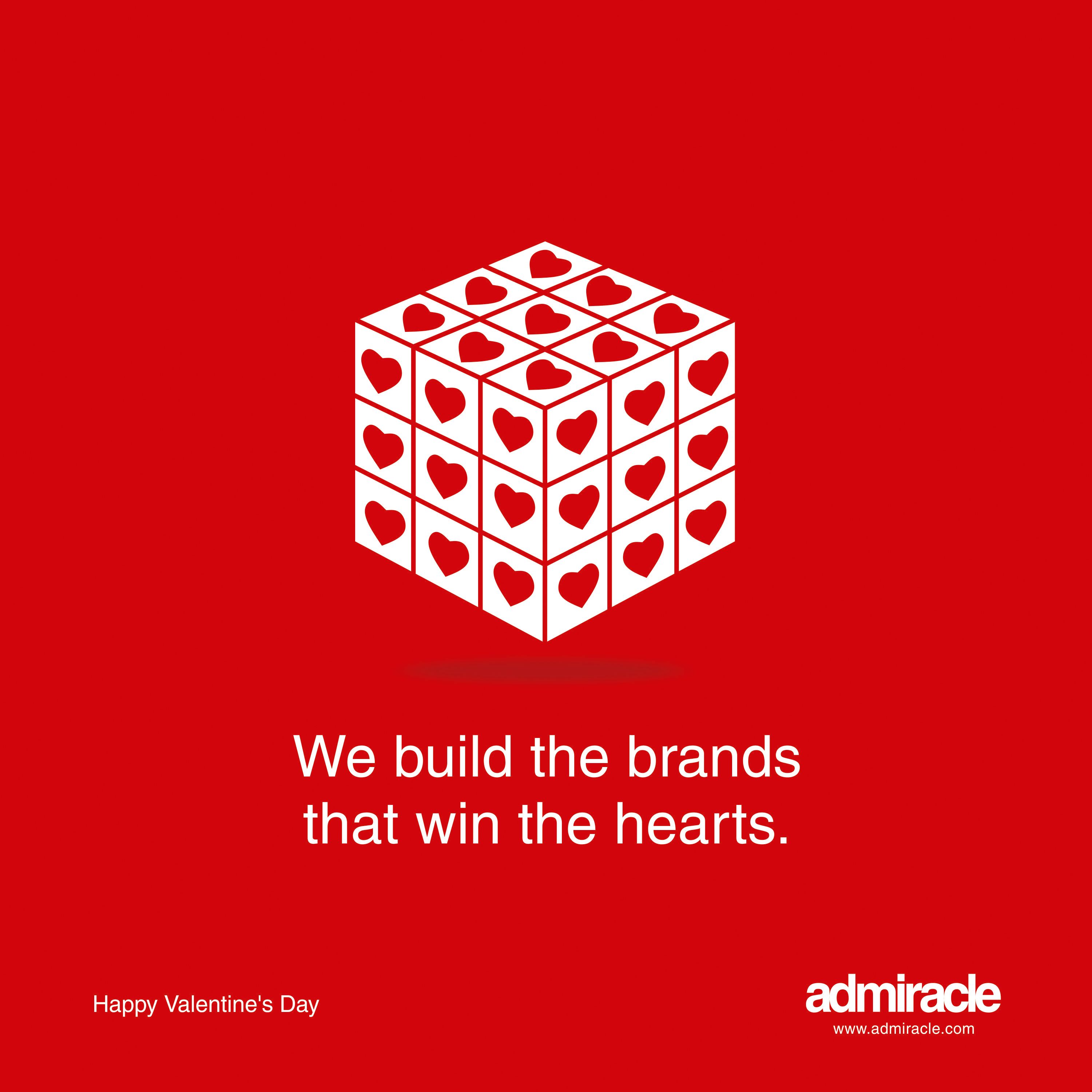 Isometric white Rubik's cube with a heart on every tile