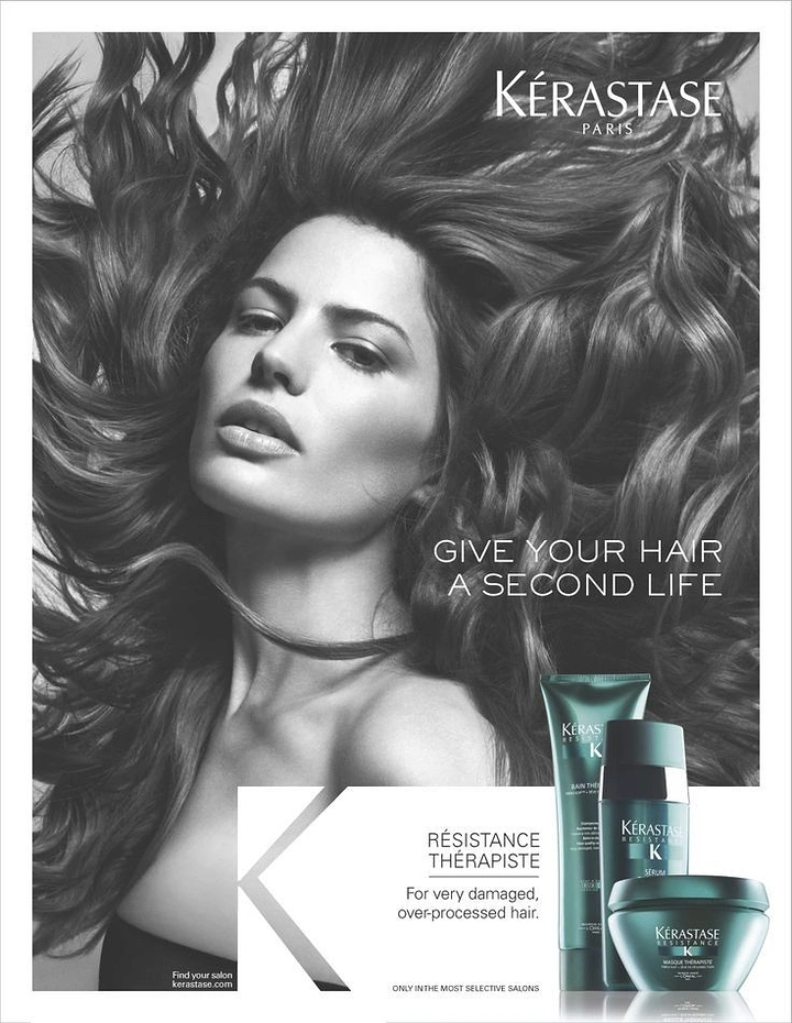 Beauty & Salon creative ad: Monochrome beauty portrait surrounded by expansive flowing hair