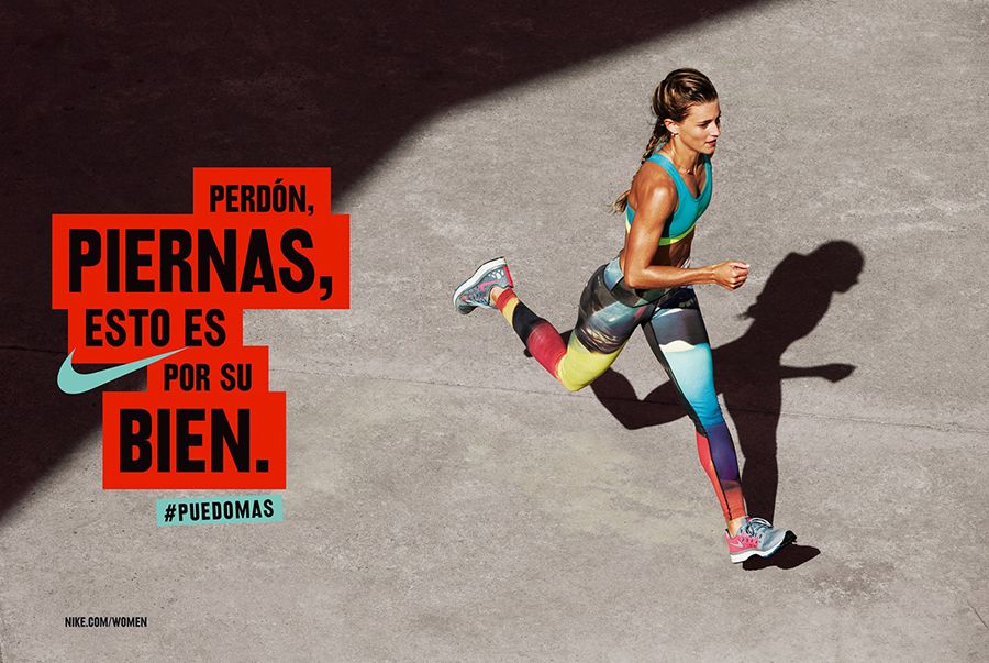 Banner: Overhead shot of a woman running on concrete in colourful printed leggings