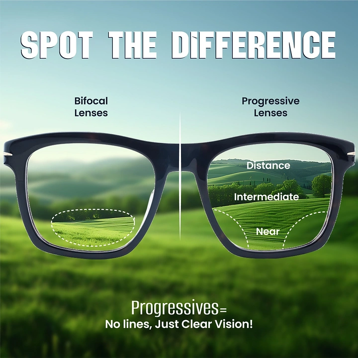 Opticians & Eye Care creative ad: Lenses frame landscape showing vision zones