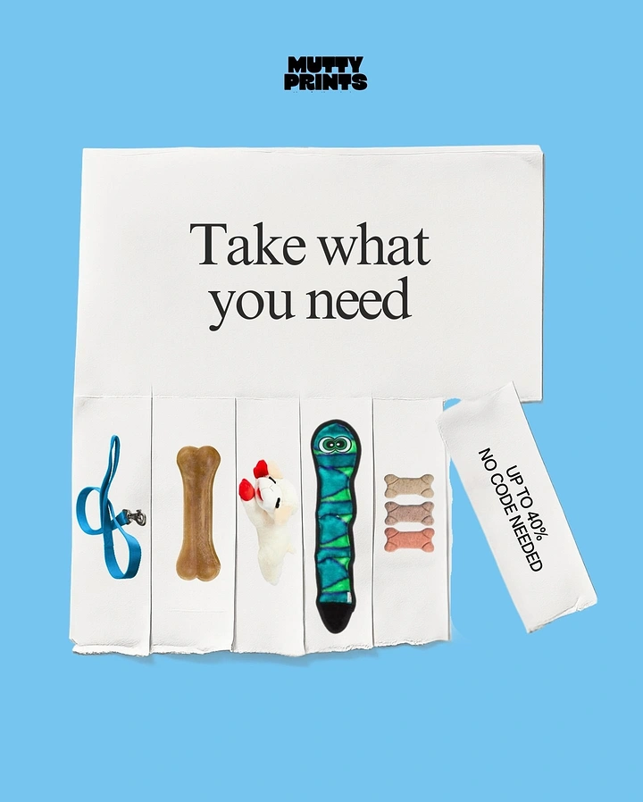 Ecommerce creative ad: Tear-off paper flyer with pet products on each tab