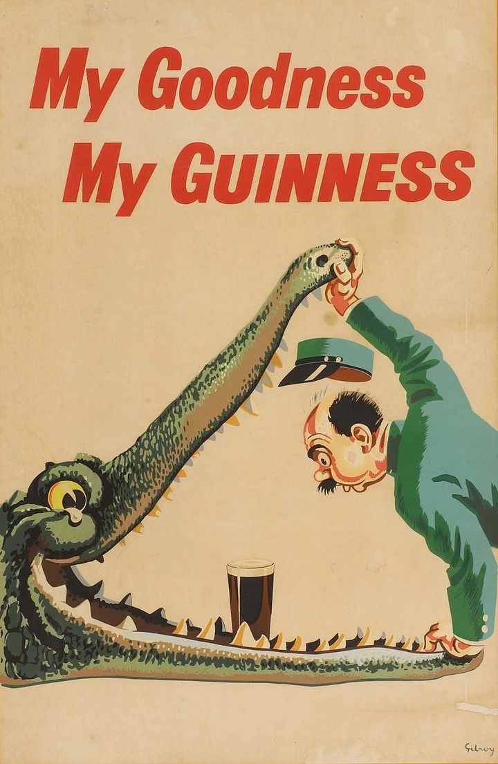Beer, Wine & Spirits creative ad: Zookeeper peering into crocodile's jaws at a pint of stout