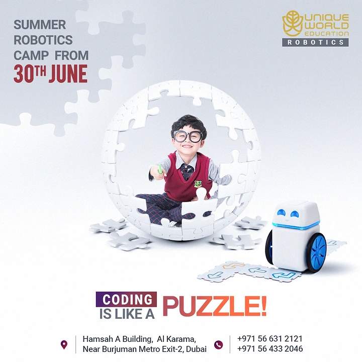 Robotics & STEM Classes creative ad: Puzzle-piece metaphor makes coding memorable