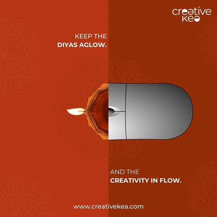 Diwali creative ad: Half diya, half computer mouse merged at a vertical split