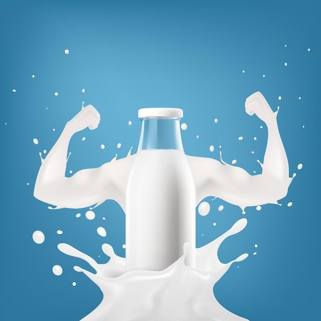 Instagram post: Milk splash forms flexing muscular arms