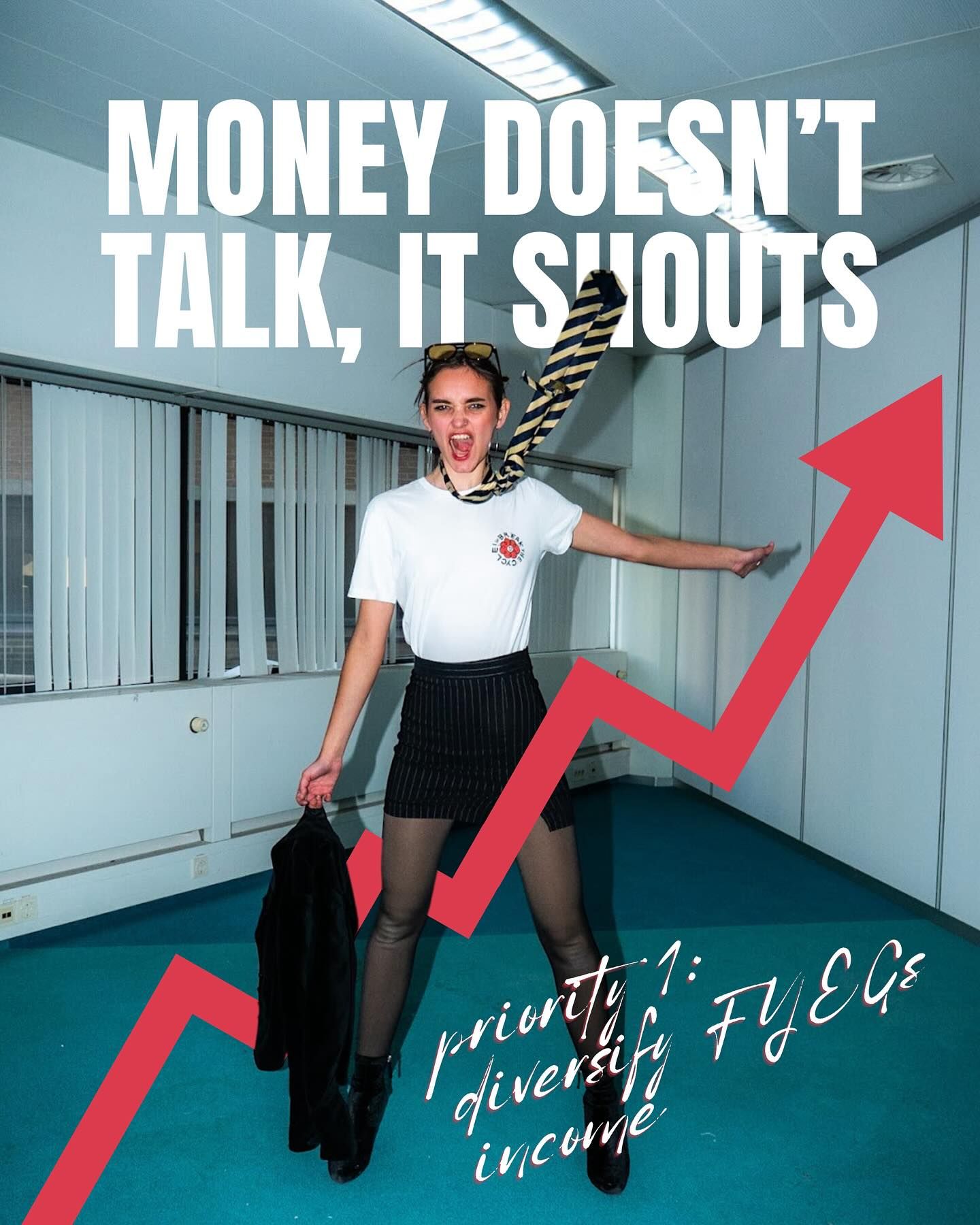 Instagram post: Shouting money headline with rising arrow