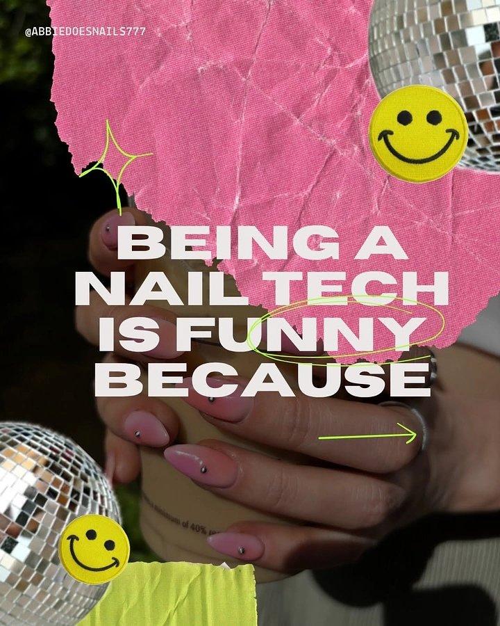 Nail Salons creative ad: Torn-paper collage hook, disco and smileys