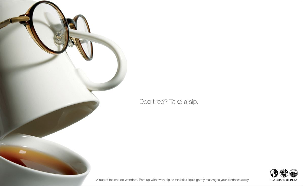 Banner: Glasses on cup, 'dog tired' pun
