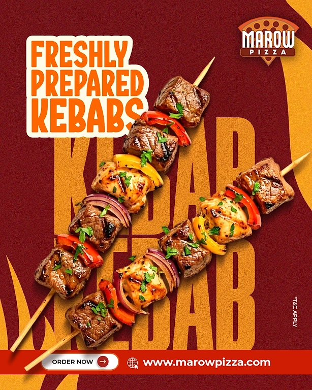 Arabic & Middle Eastern Restaurants creative ad: Kebabs reinforce oversized KABAB typography