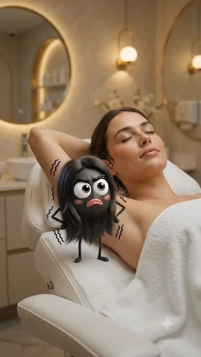 Skin & Cosmetic Clinics creative ad: Scared hair-monster character fleeing laser