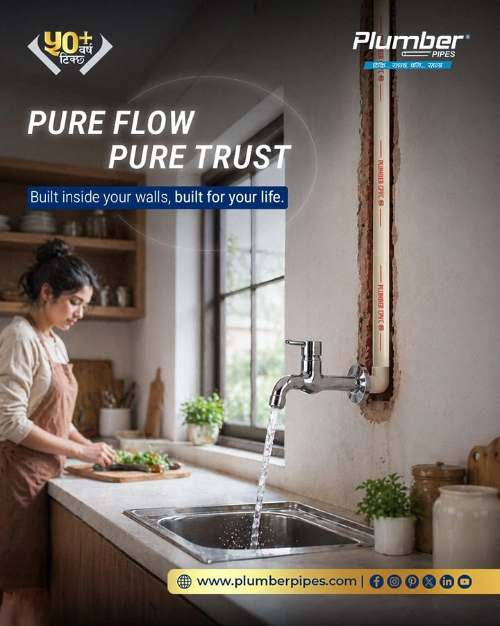 Plumbers creative ad: Wall cutaway reveals pipes behind kitchen tap