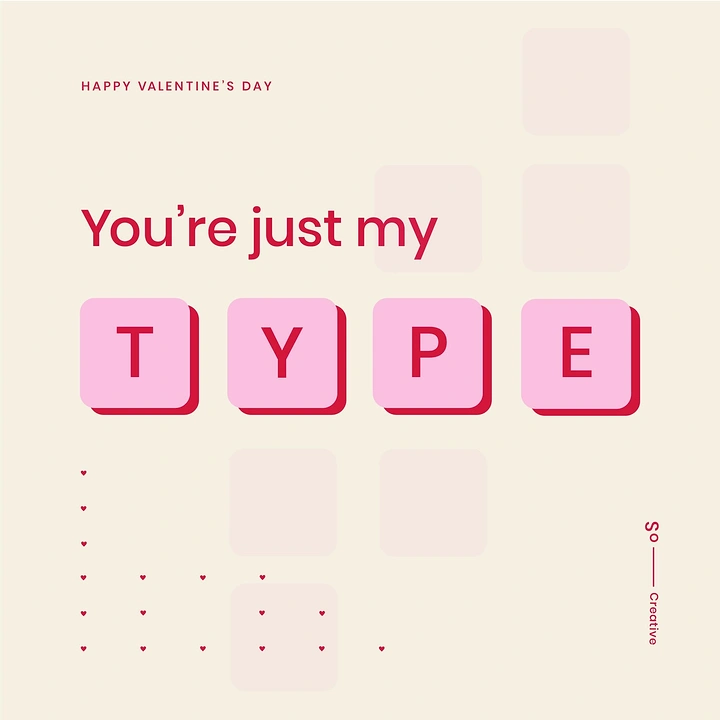 Valentine's Day creative ad: Pink keyboard keycaps spelling a word
