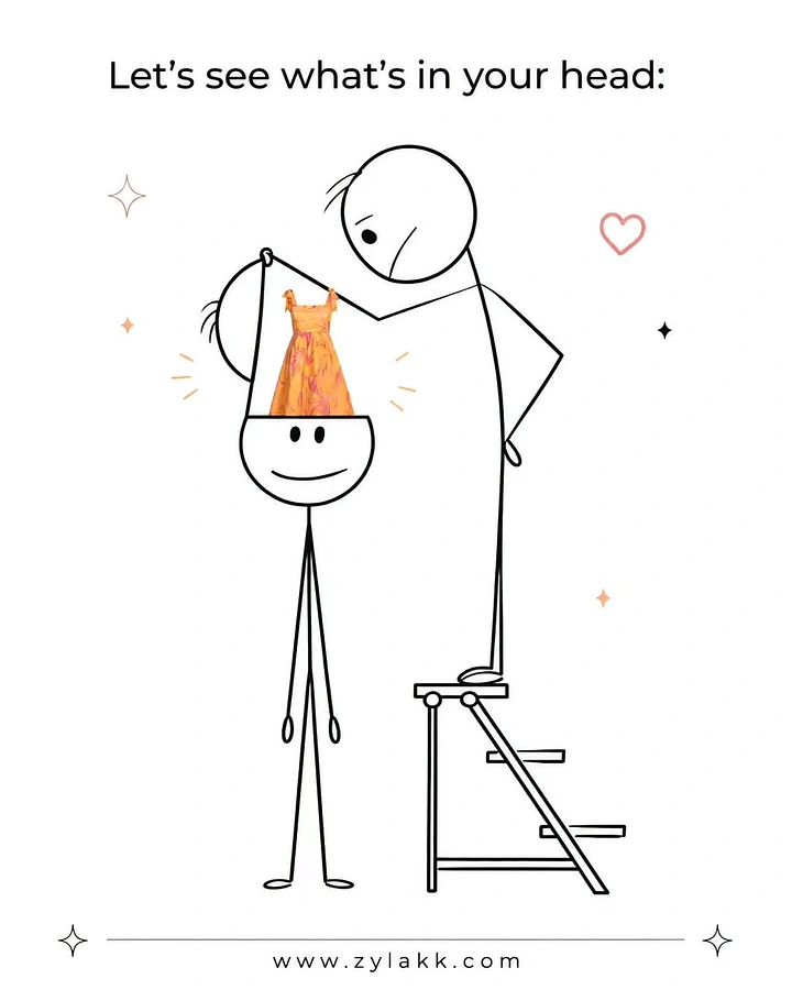 Tailors & Alterations creative ad: Stick figure pulls dress from head