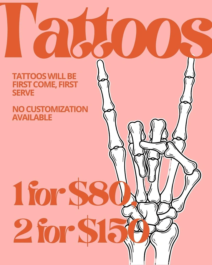 Tattoo Studios creative ad: Skeleton rock-hand, cropped bold type pricing