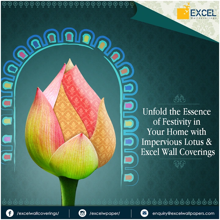 Durga Puja creative ad: Lotus bud with petals replaced by patterned wallpaper