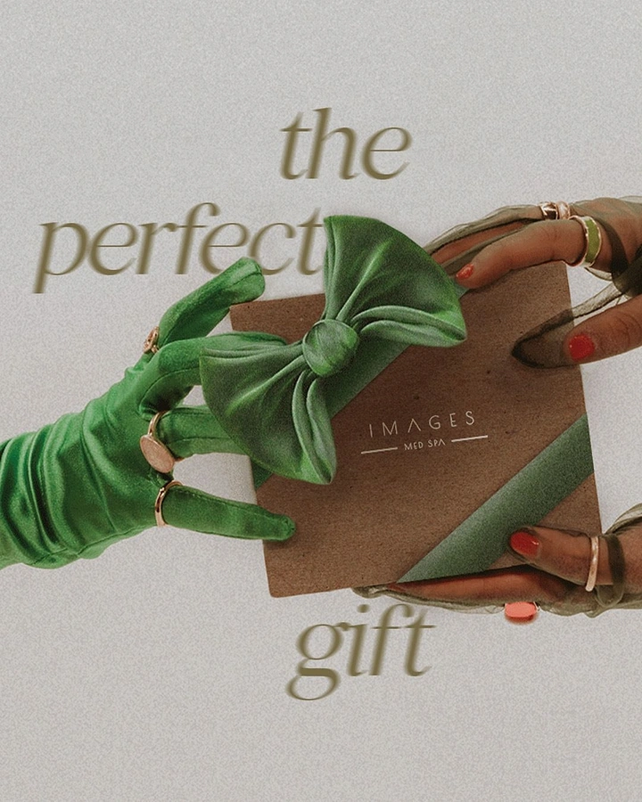 Skin & Cosmetic Clinics creative ad: Gloved hand handing over a bowed kraft gift card