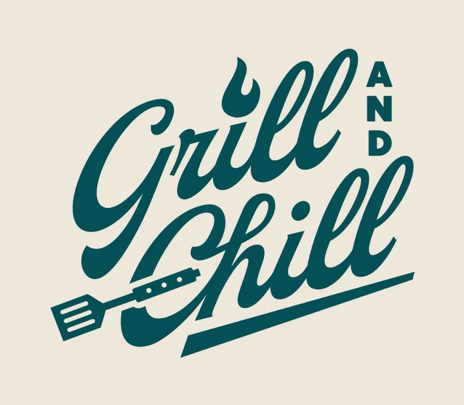 Banner: Lettering integrates grill utensils