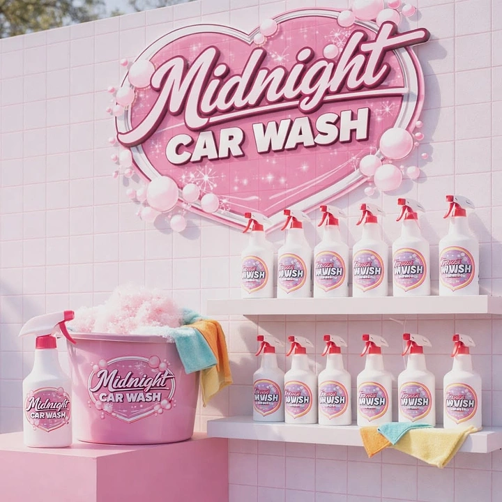 Car Wash & Detailing creative ad: Pink bubblegum 3D brand world set
