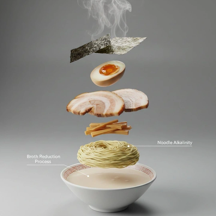 Instant Noodles & Pasta Brands creative ad: Exploded noodle bowl construction