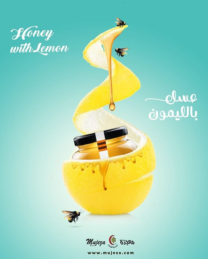 Honey Brands creative ad: Lemon becomes a playful honey vessel