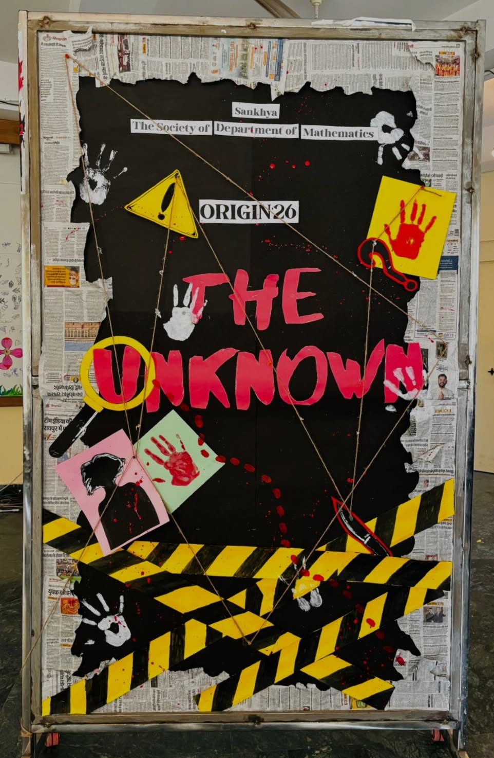 Story: Crime-board mystery poster with strong visual tension