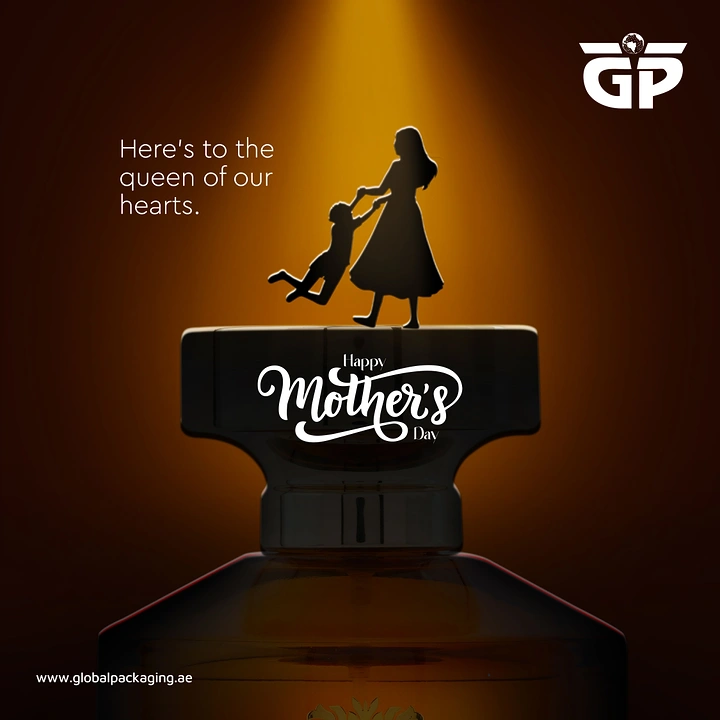 Mother's Day creative ad: Mother-child silhouette atop a perfume bottle cap