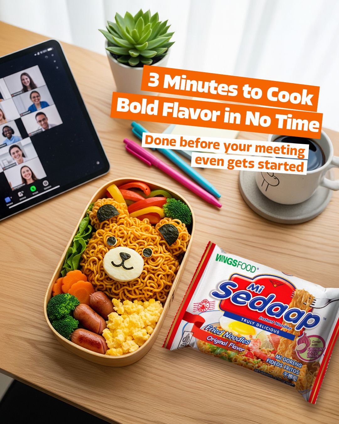 Instagram post: Meeting deadline motivates quick noodles