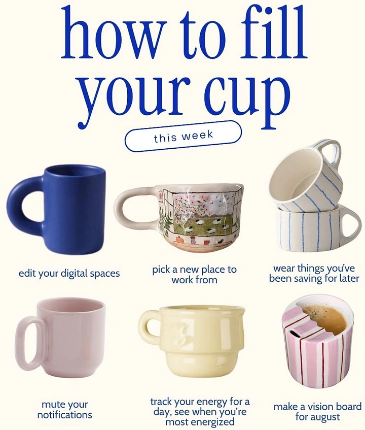 Tumblers, Flasks & Drinkware creative ad: Self-care infographic using mug visual metaphor