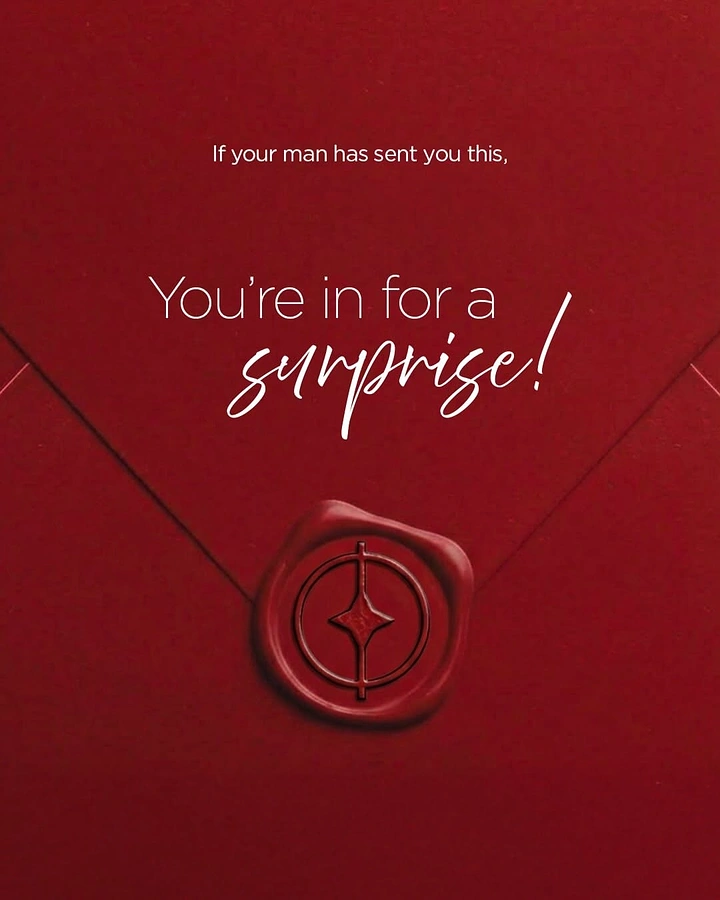 Valentine's Day creative ad: Deep red envelope with an embossed wax seal