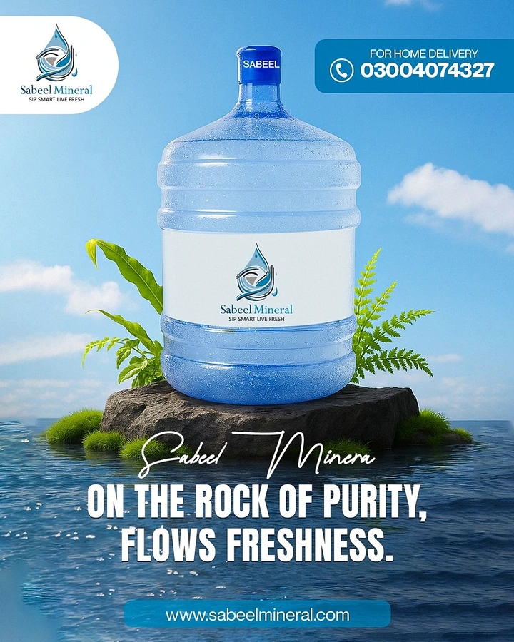 Packaged Drinking Water creative ad: Bottle staged on purity rock metaphor