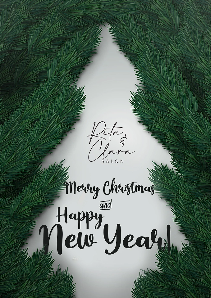 Christmas creative ad: Pine branches framing a Christmas tree-shaped negative space