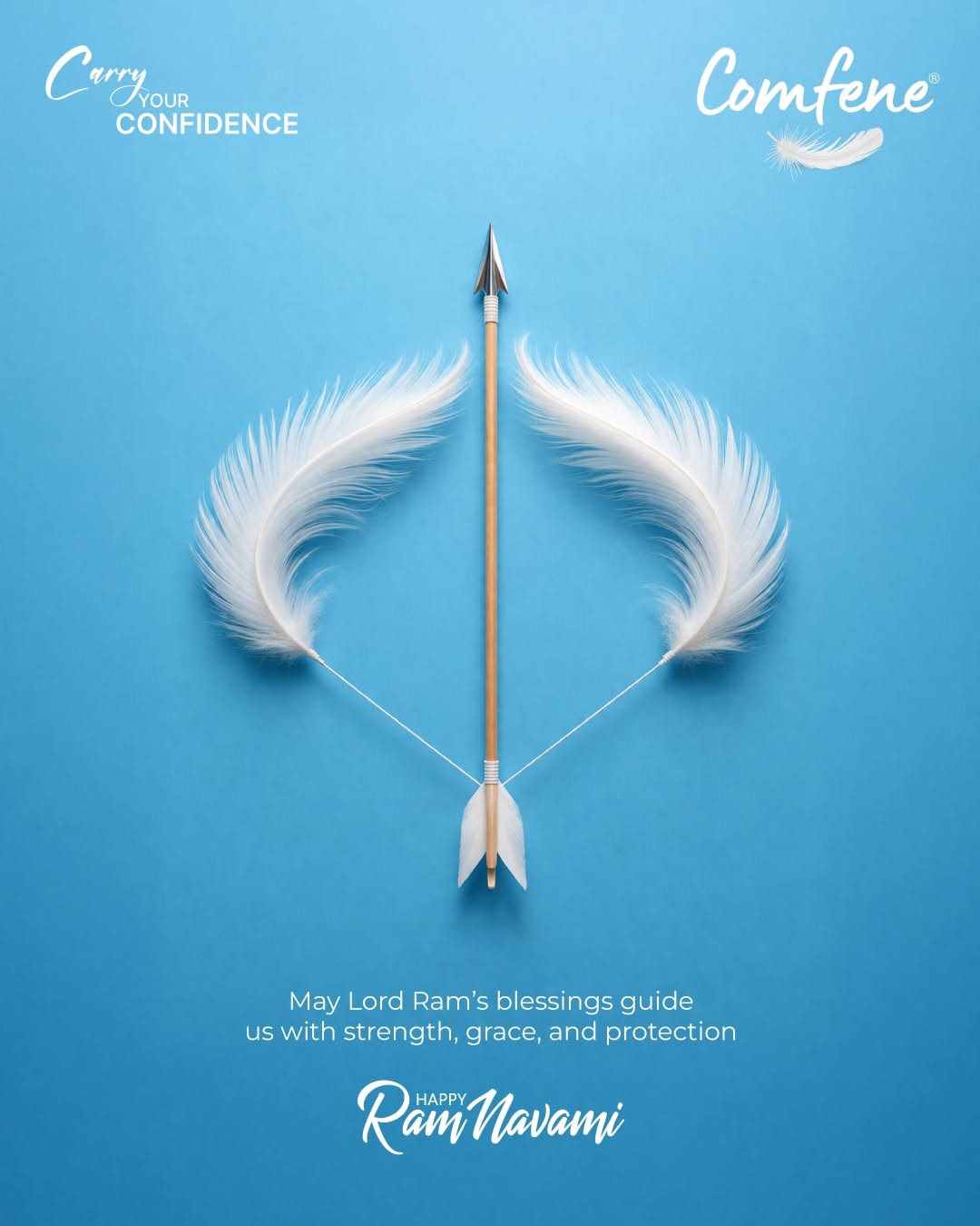 Bow built from two white feathers with a wooden arrow