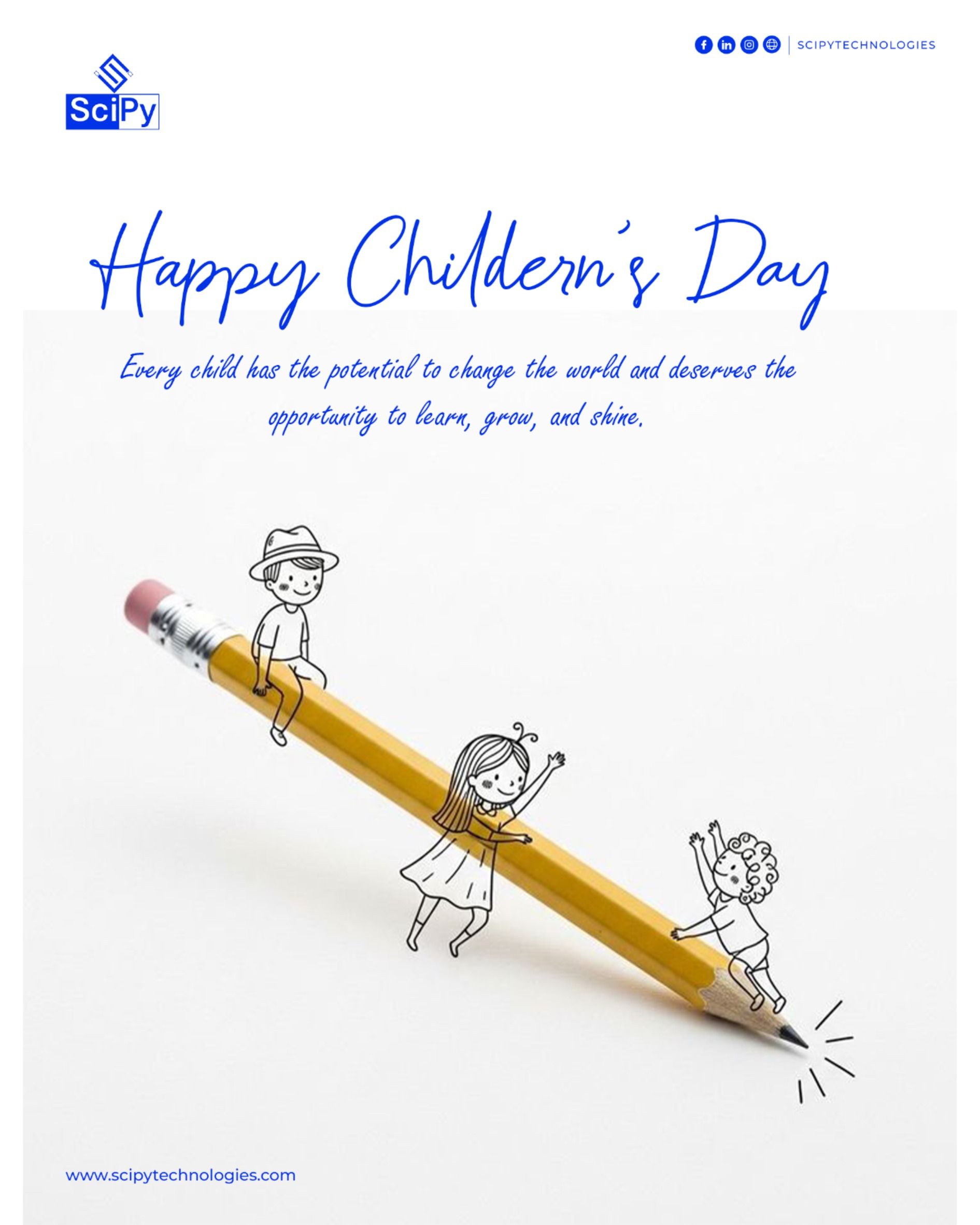Real yellow pencil with doodled children playing on it