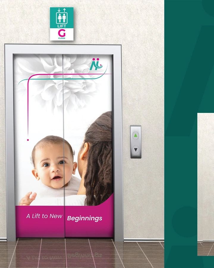 Maternity Hospitals & Gynaecologists creative ad: Elevator metaphor for new beginnings
