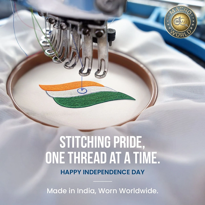 Independence Day creative ad: Embroidery machine stitching flag, apt copy